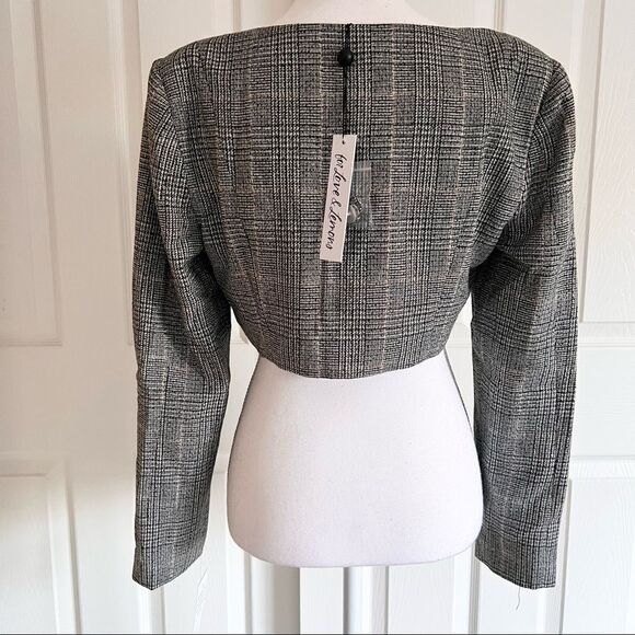 For Love & Lemons Frankie Plaid Crop Top Grey Wool Blend Large MSRP $189 - Picture 7 of 10